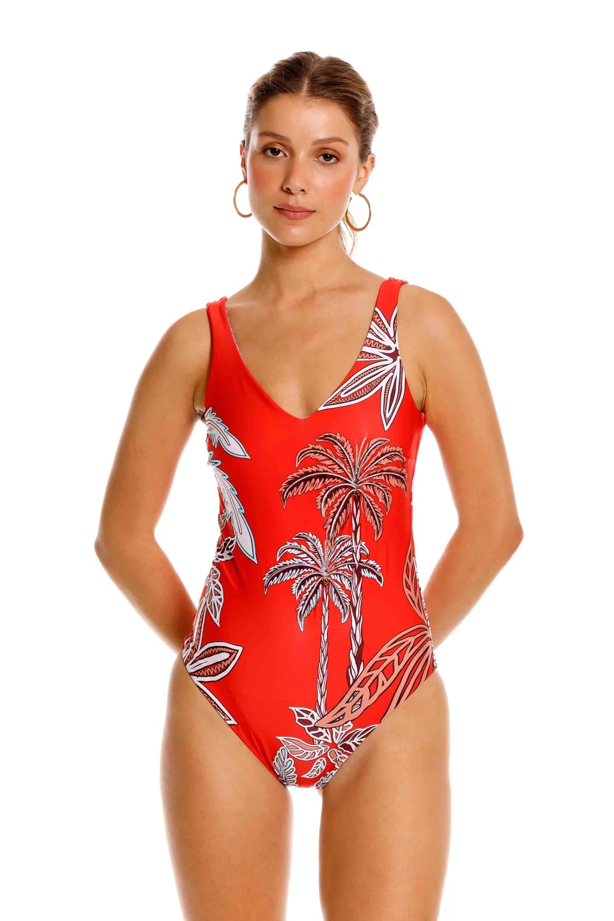 One Piece Red Maxi Palms